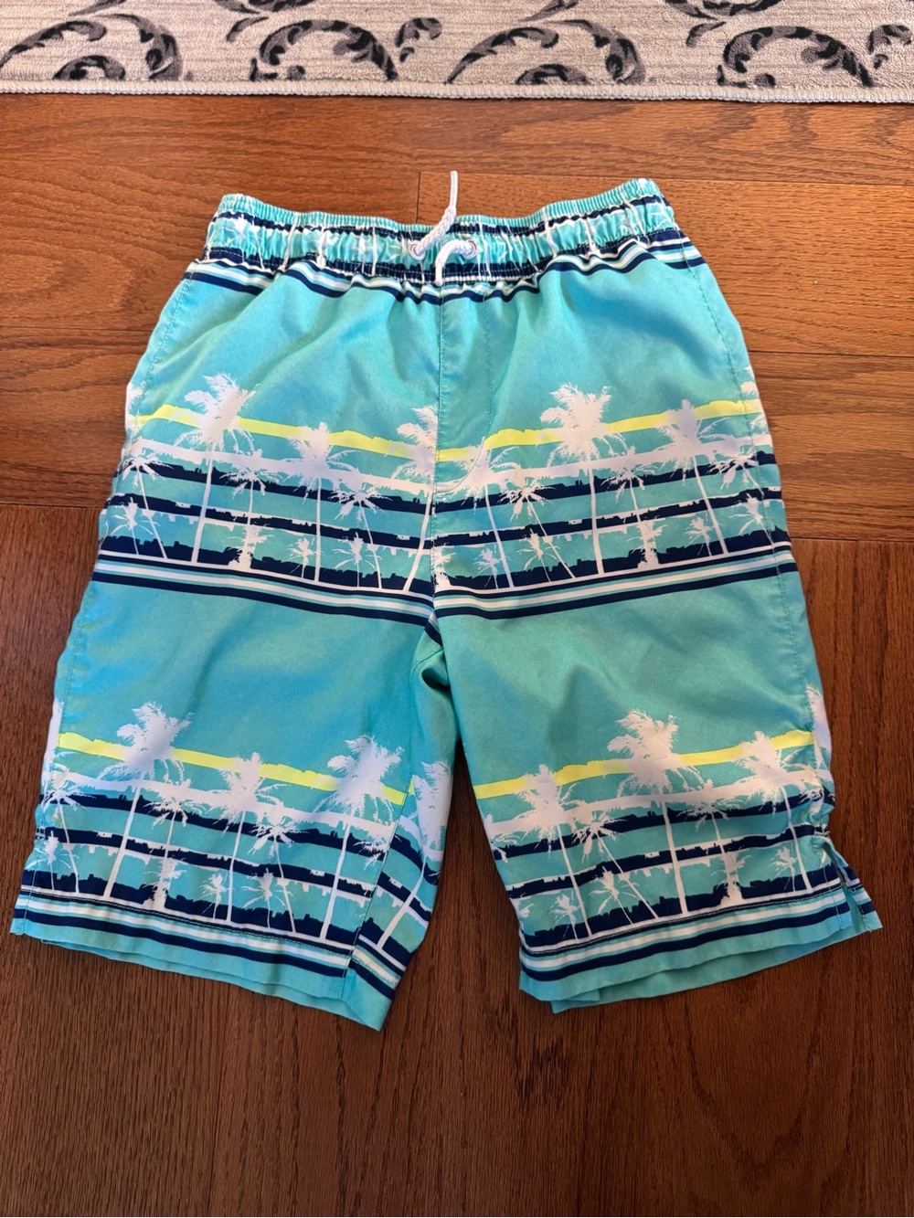 Boy’s Place Sport Turquoise Palm Tree Swim Trunks Sz Large 10-12